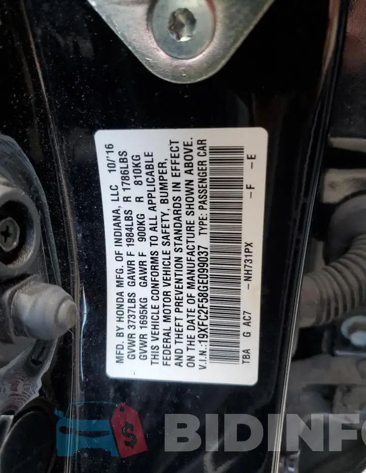 19XFC2F58GE099037 Photo# 12