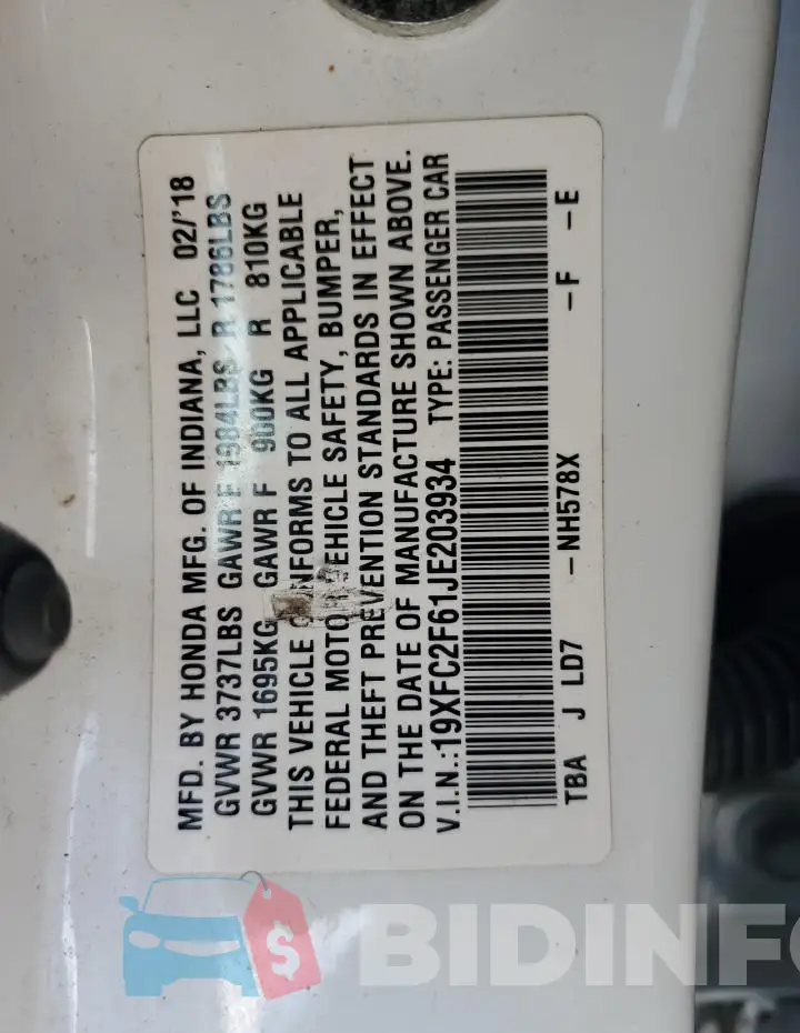 19XFC2F61JE203934 Photo# 12