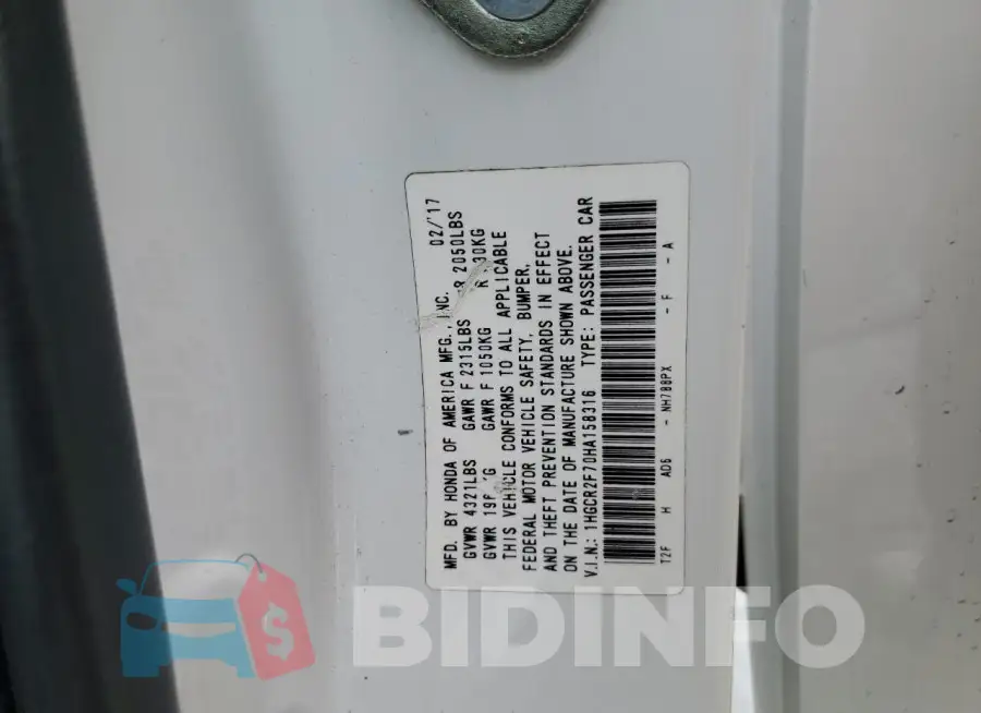 1HGCR2F70HA158316 Photo# 13
