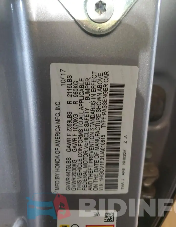 1HGCV1F31JA010815 Photo# 13