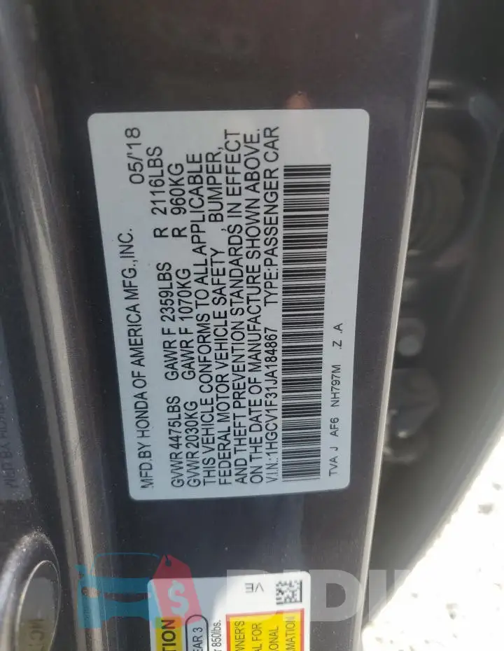 1HGCV1F31JA184867 Photo# 12