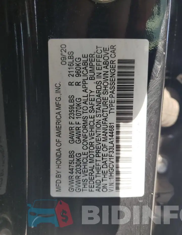 1HGCV1F33LA144681 Photo# 13
