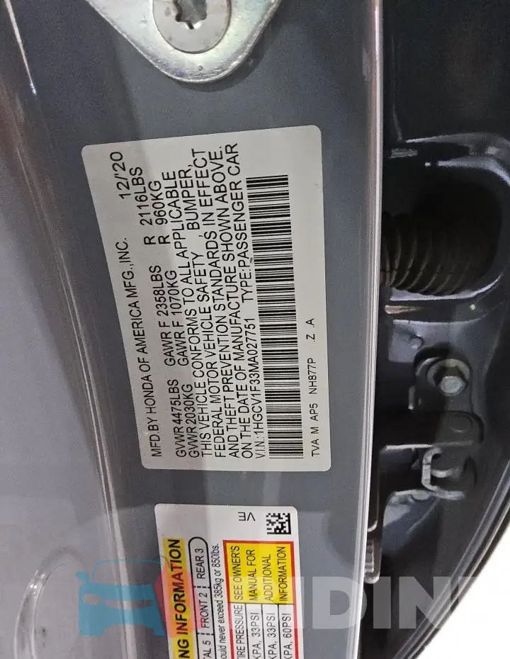 1HGCV1F33MA027751 Photo# 12