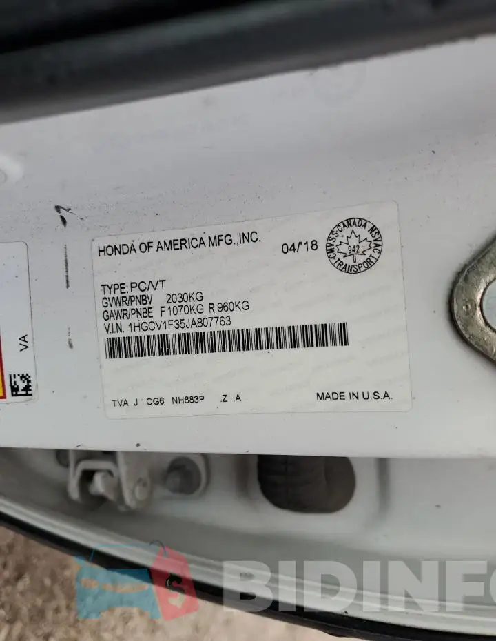 1HGCV1F35JA807763 Photo# 13