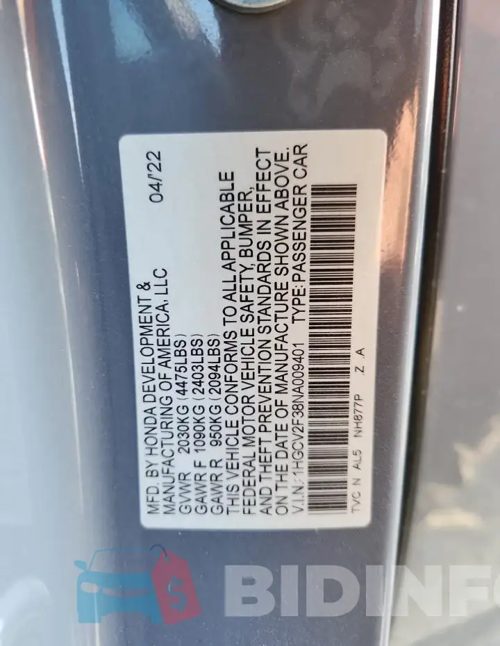 1HGCV2F38NA009401 Photo# 12