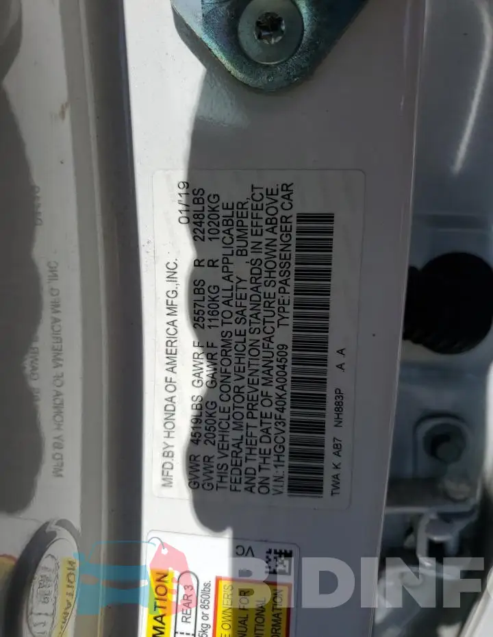 1HGCV3F40KA004509 Photo# 13