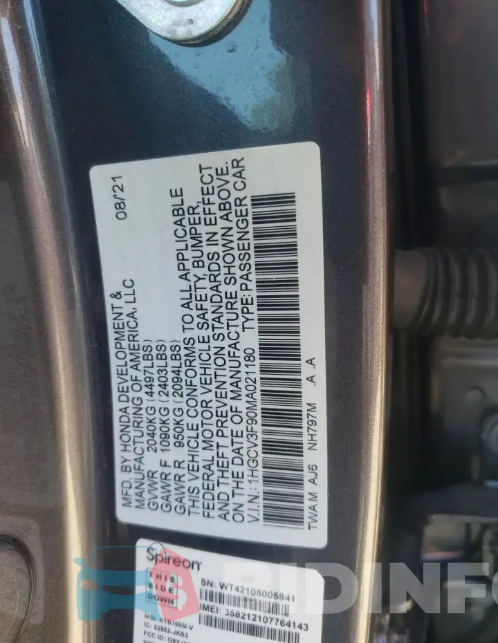 1HGCV3F90MA021180 Photo# 12