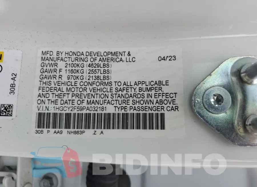 1HGCY2F59PA032181 Photo# 12