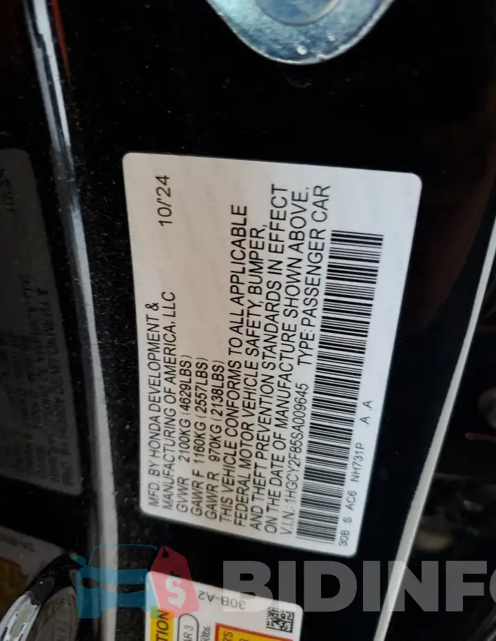 1HGCY2F85SA009645 Photo# 12