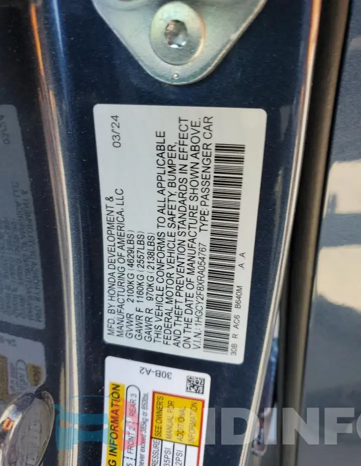 1HGCY2F8XRA054767 Photo# 12