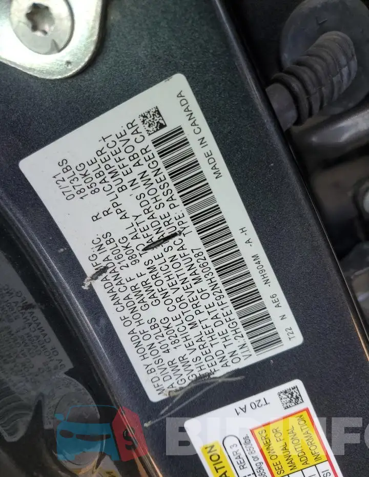 2HGFE1F92NH306287 Photo# 12