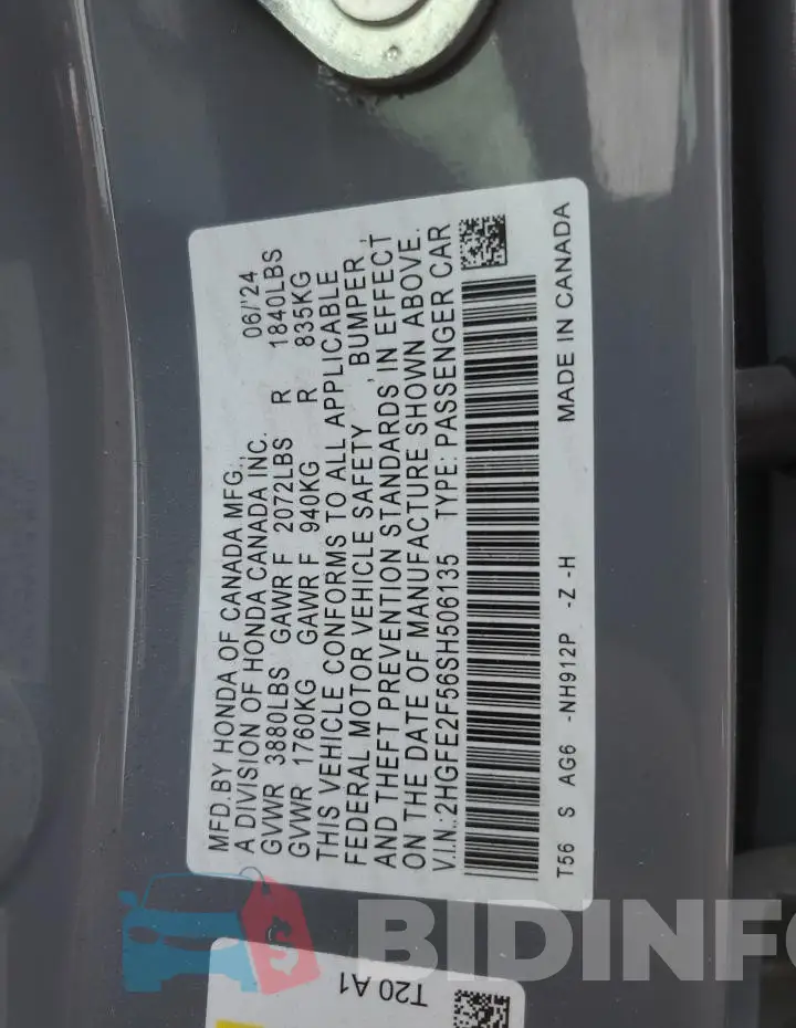 2HGFE2F56SH506135 Photo# 12
