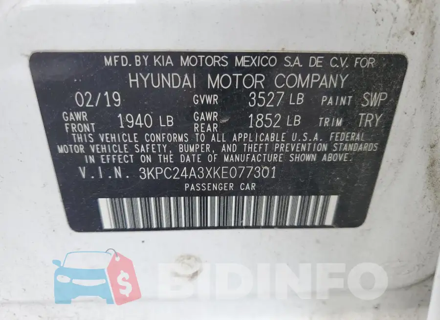 3KPC24A3XKE077301 Photo# 12