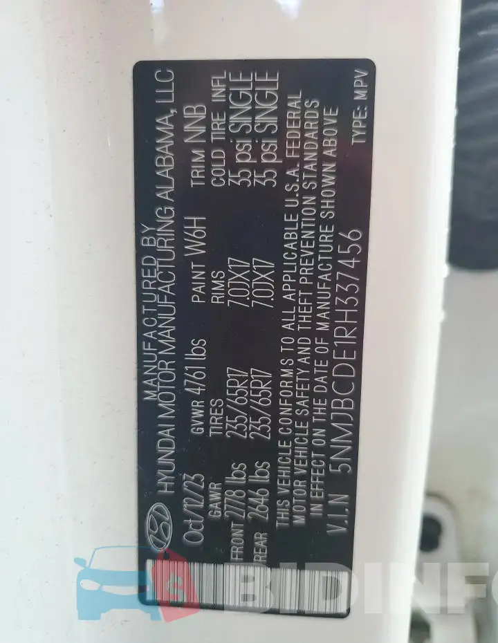 5NMJBCDE1RH337456 Photo# 14