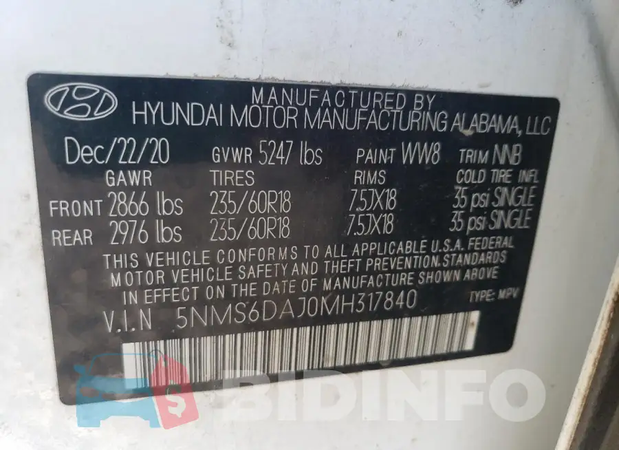 5NMS6DAJ0MH317840 Photo# 12