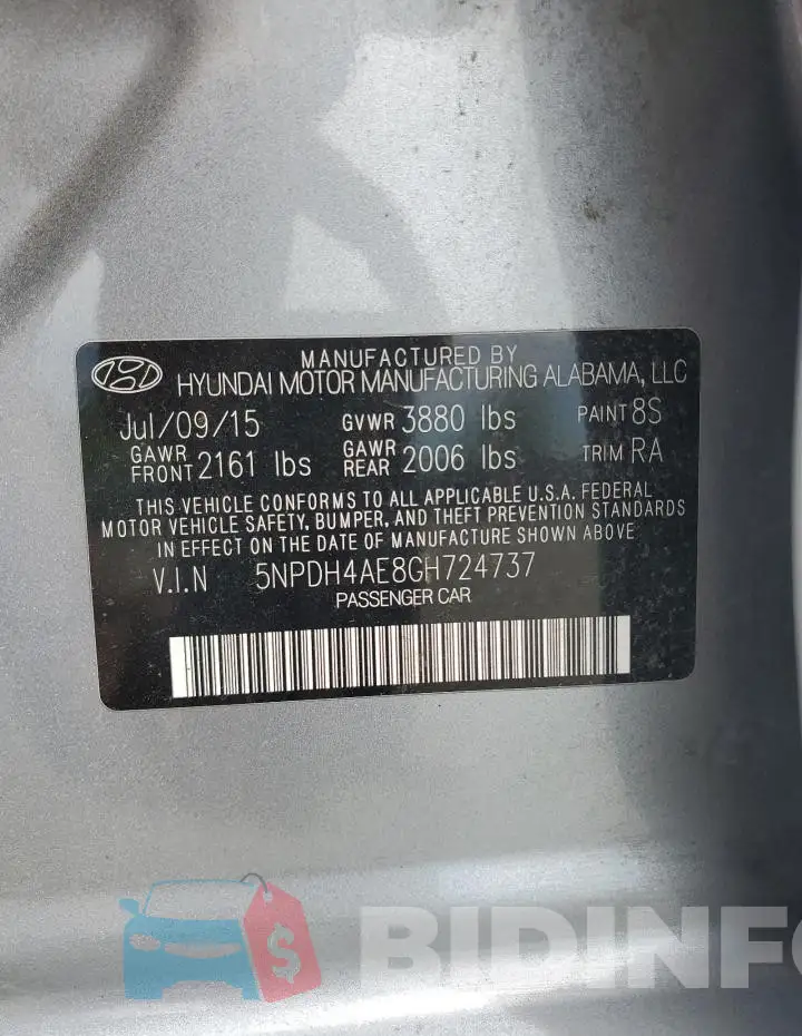 5NPDH4AE8GH724737 Photo# 12