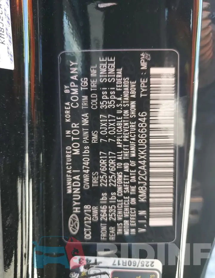 KM8J2CA4XKU866846 Photo# 13