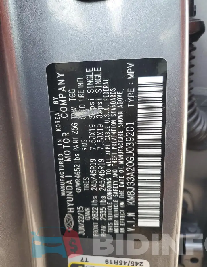 KM8J33A20GU039201 Photo# 13