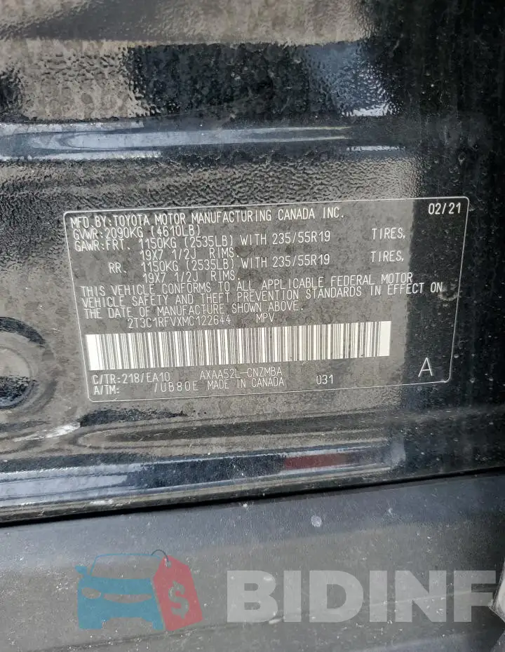2T3C1RFVXMC122644 Photo# 13