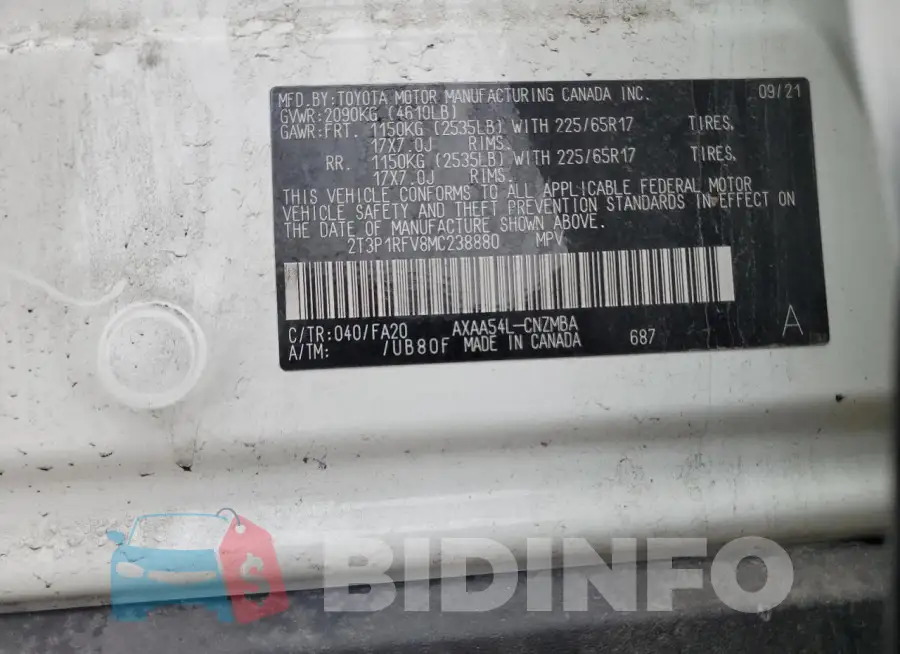 2T3P1RFV8MC238880 Photo# 13