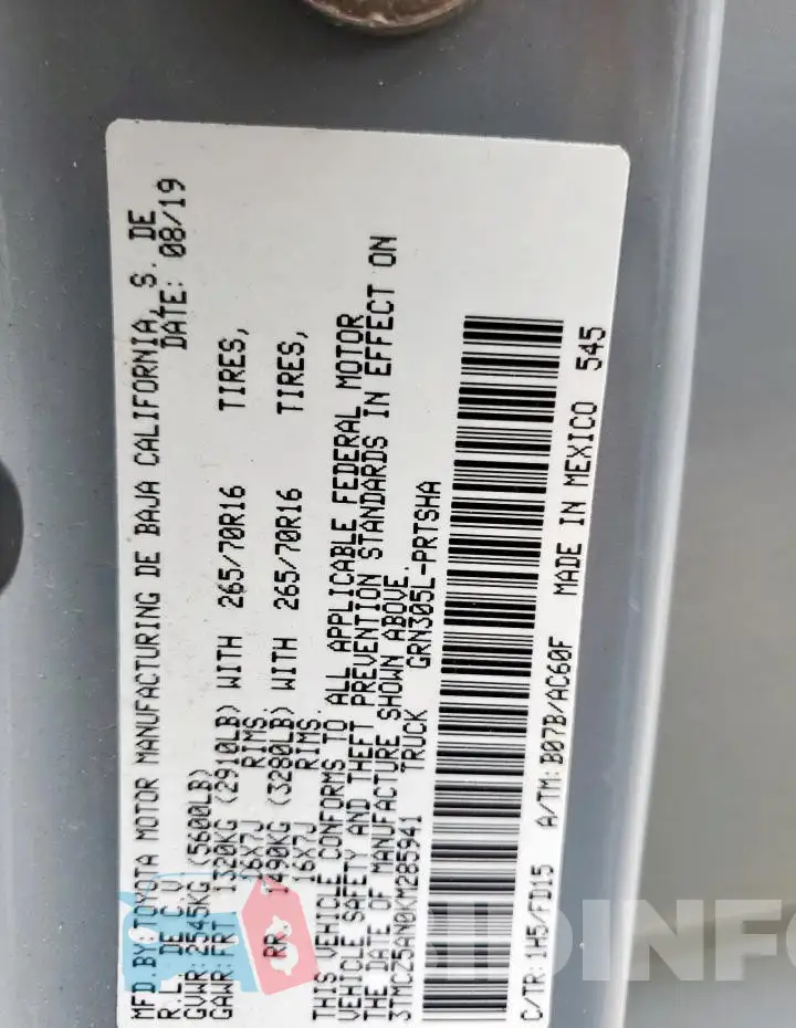 3TMCZ5AN0KM285941 Photo# 13