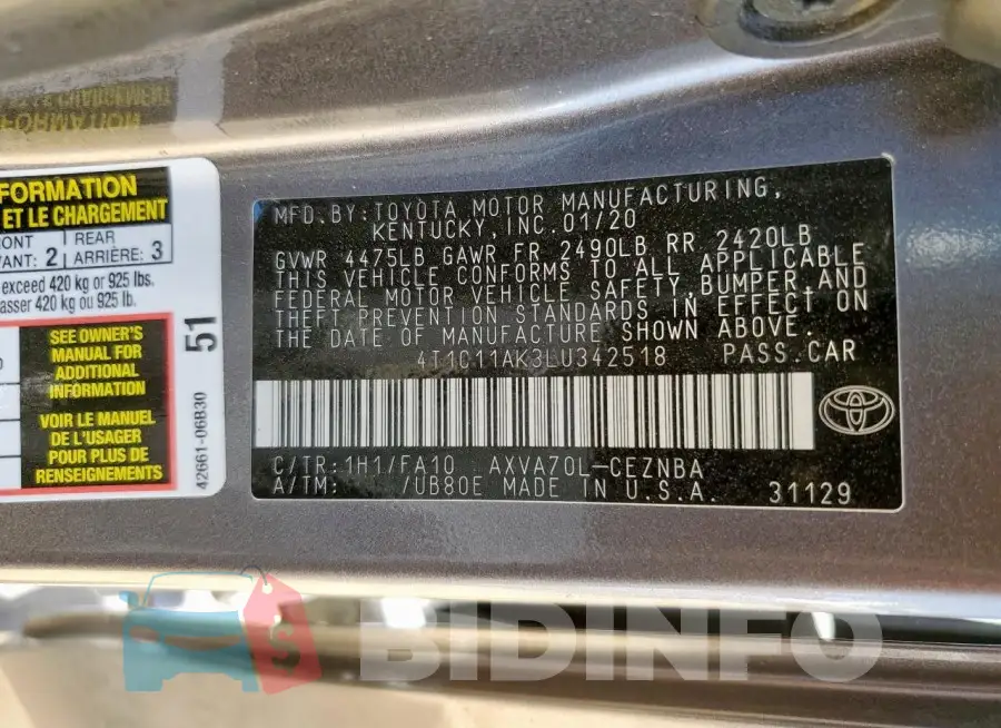 4T1C11AK3LU342518 Photo# 13