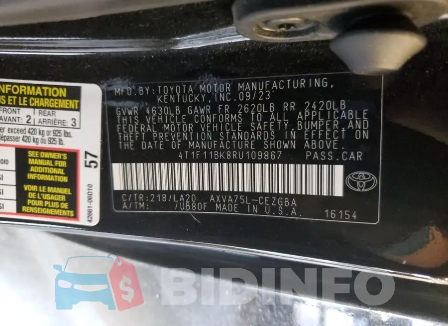 4T1F11BK8RU109867 Photo# 13