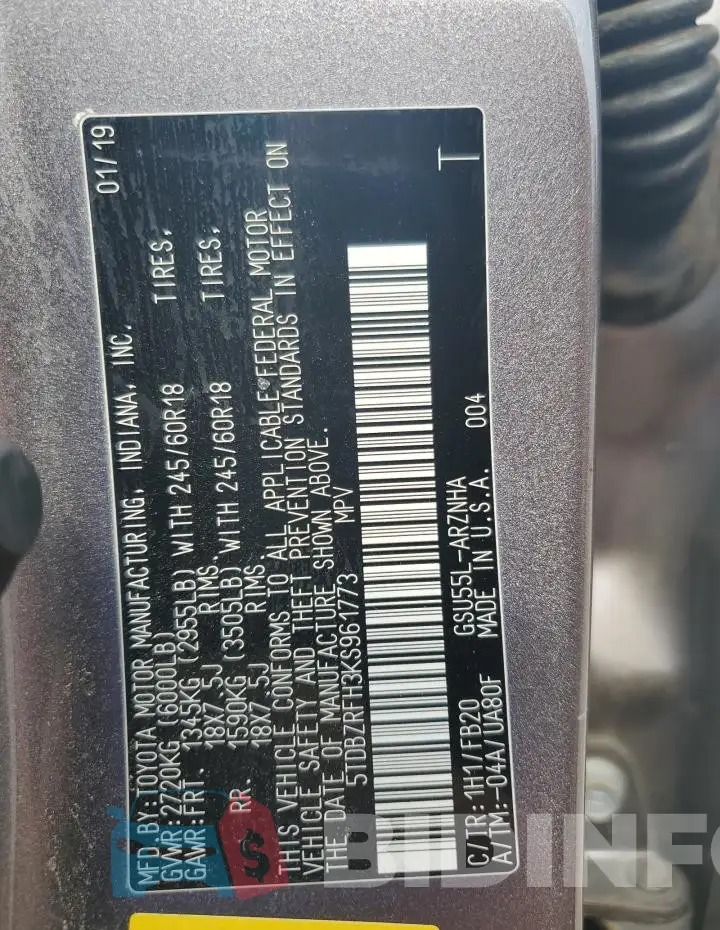 5TDBZRFH3KS961773 Photo# 13