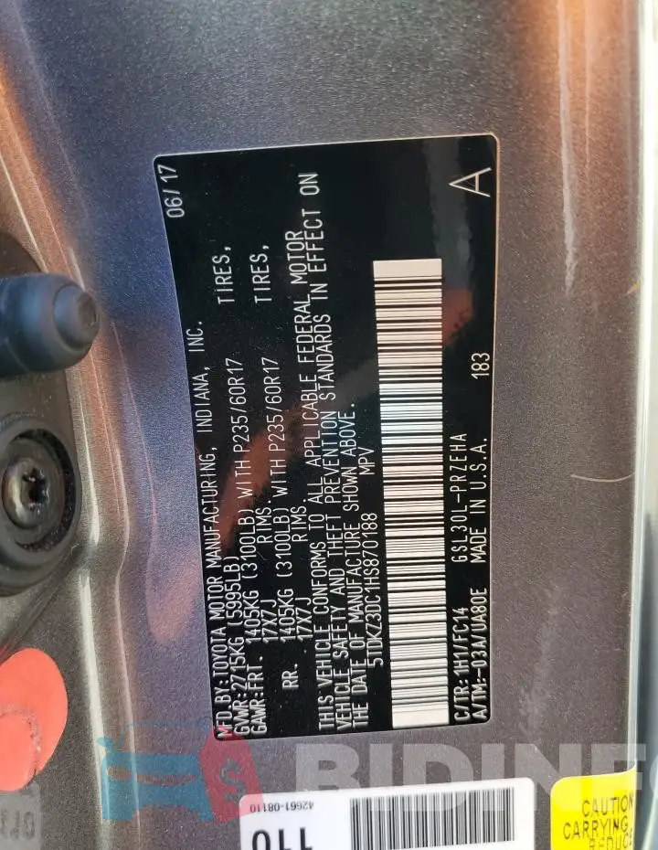 5TDKZ3DC1HS870188 Photo# 13