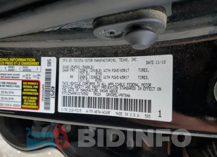 5TFCZ5AN9KX176582 Photo# 12