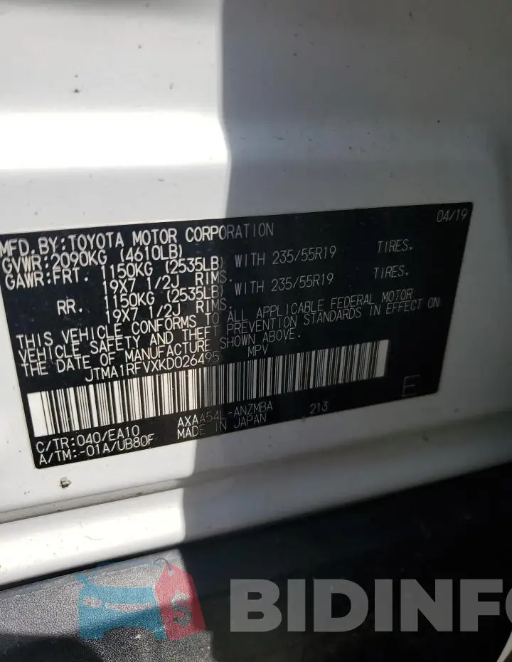 JTMA1RFVXKD026495 Photo# 13
