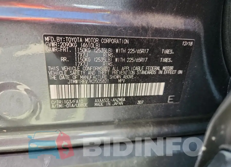 JTMW1RFV7KD505821 Photo# 12