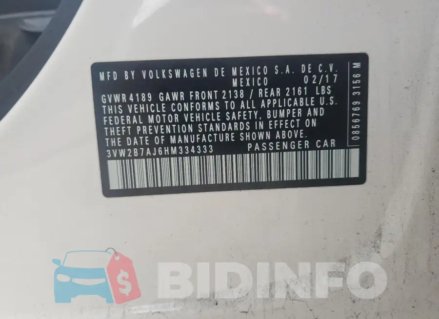 3VW2B7AJ6HM334333 Photo# 12