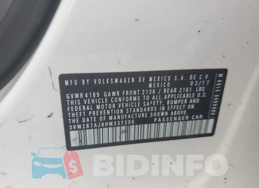 3VW2B7AJ8HM332390 Photo# 12