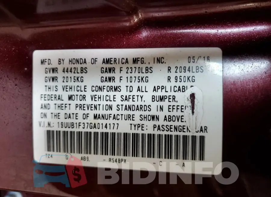 19UUB1F37GA014177 Photo# 12
