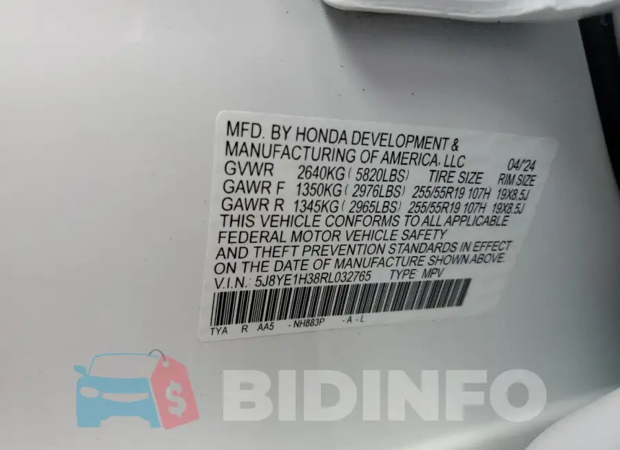 5J8YE1H38RL032765 Photo# 13