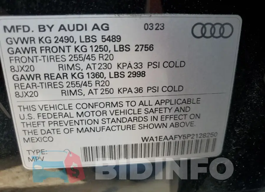 WA1EAAFY5P2128250 Photo# 13