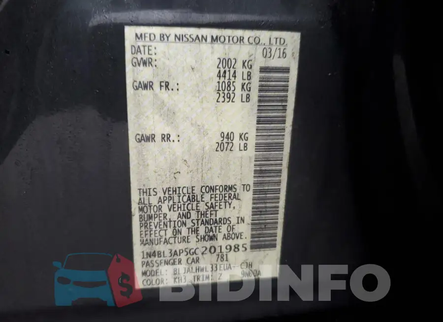 1N4BL3AP5GC201985 Photo# 12