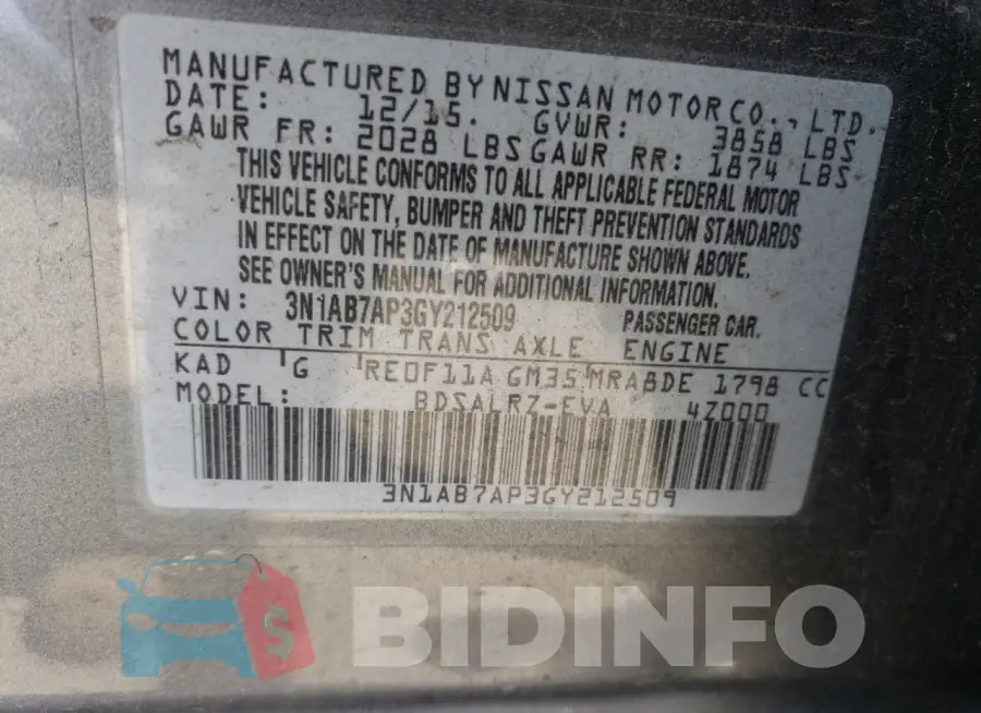 3N1AB7AP3GY212509 Photo# 12