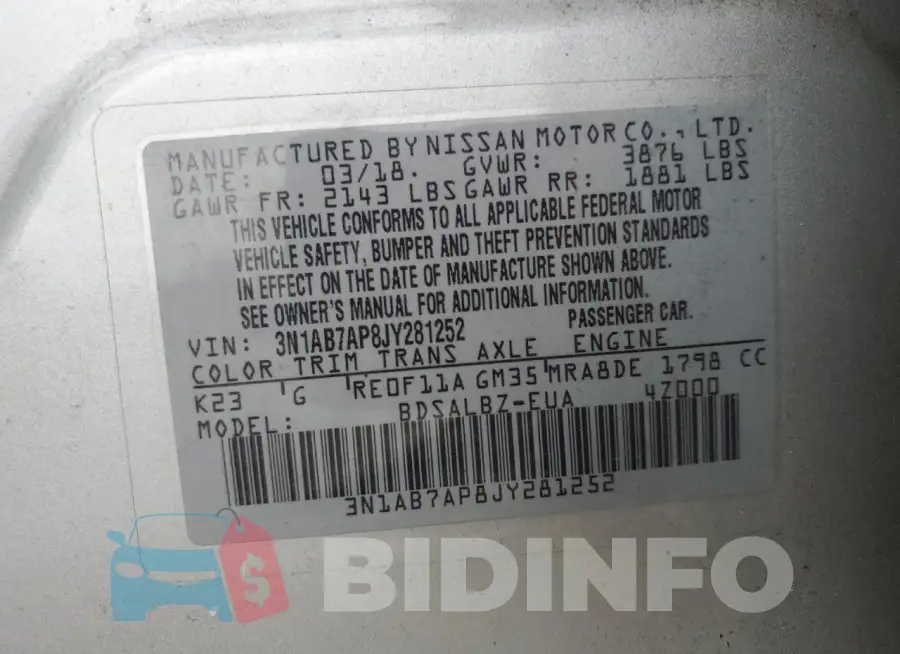 3N1AB7AP8JY281252 Photo# 12
