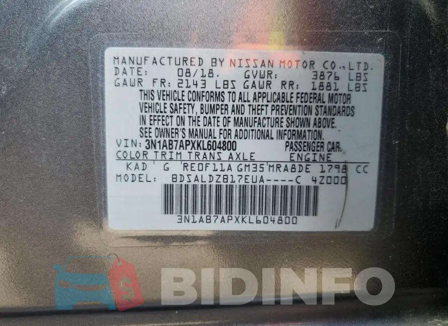 3N1AB7APXKL604800 Photo# 12