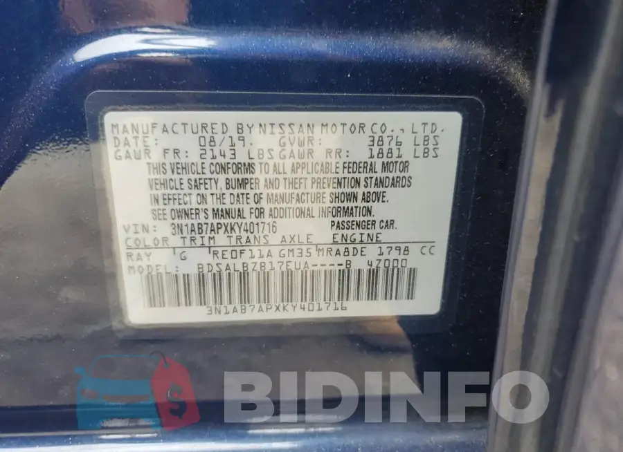 3N1AB7APXKY401716 Photo# 13