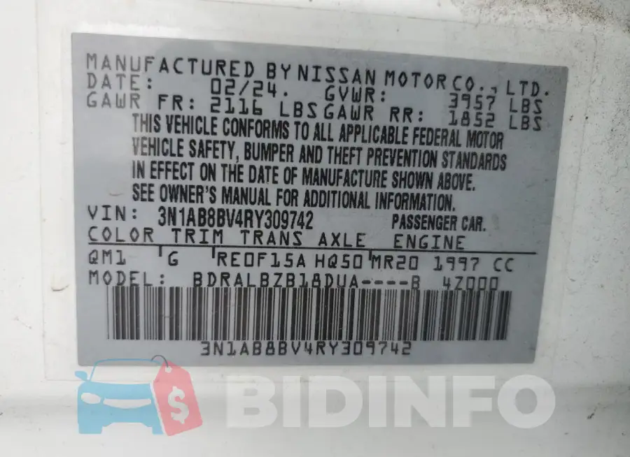 3N1AB8BV4RY309742 Photo# 12