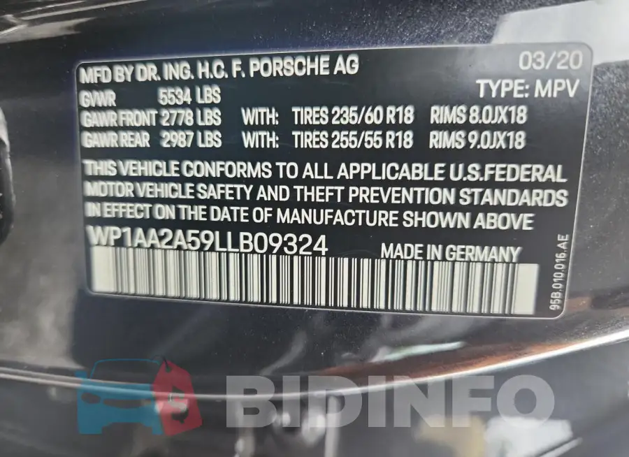 WP1AA2A59LLB09324 Photo# 14