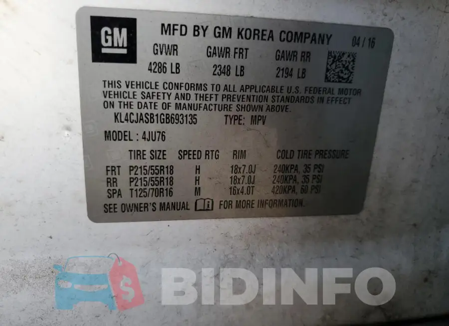 KL4CJASB1GB693135 Photo# 13