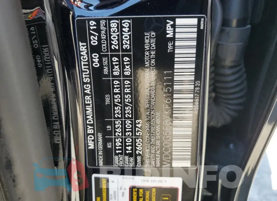 WDC0G5EB7KF615111 Photo# 13