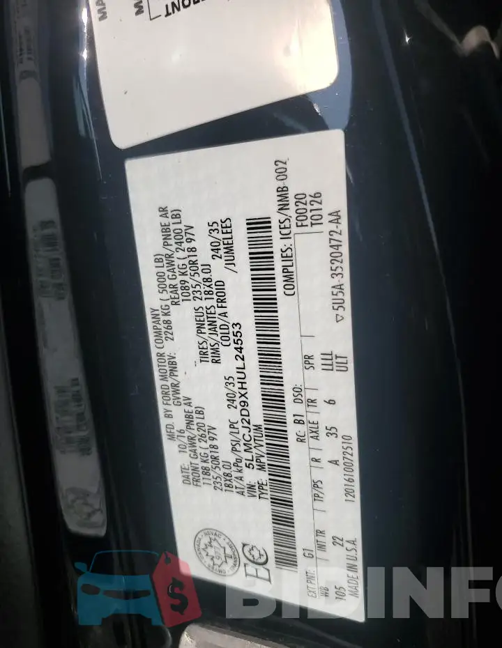 5LMCJ2D9XHUL24553 Photo# 13