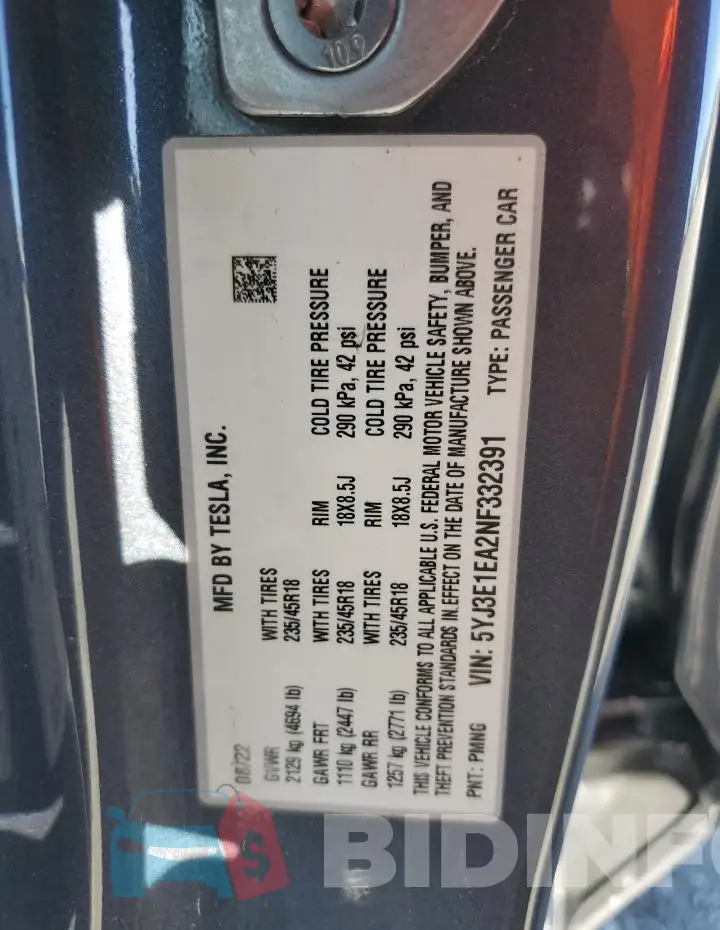 5YJ3E1EA2NF332391 Photo# 12