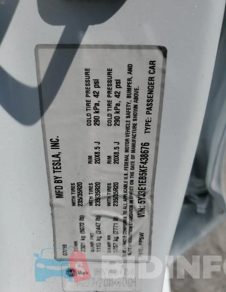 5YJ3E1EB5KF438676 Photo# 12