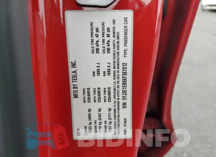 5YJ3E1EB6KF387012 Photo# 12